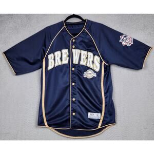 MILWAUKEE BREWERS Jersey Unisex Medium Blue Short Sleeve Button Up TRUE FAN MLB